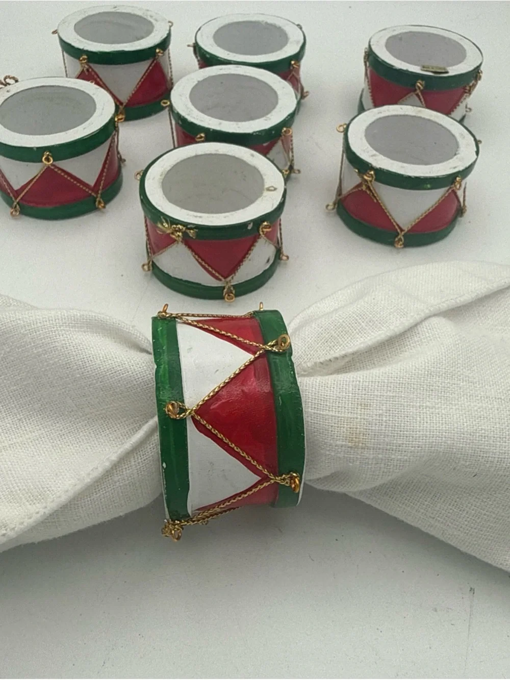 VTG Festive Drum Napkin Rings Set of 8 Red & Green